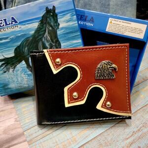 EAGLE Western Wallet Mens FAUX LEATHER Short Bifold handtooled Boxed.